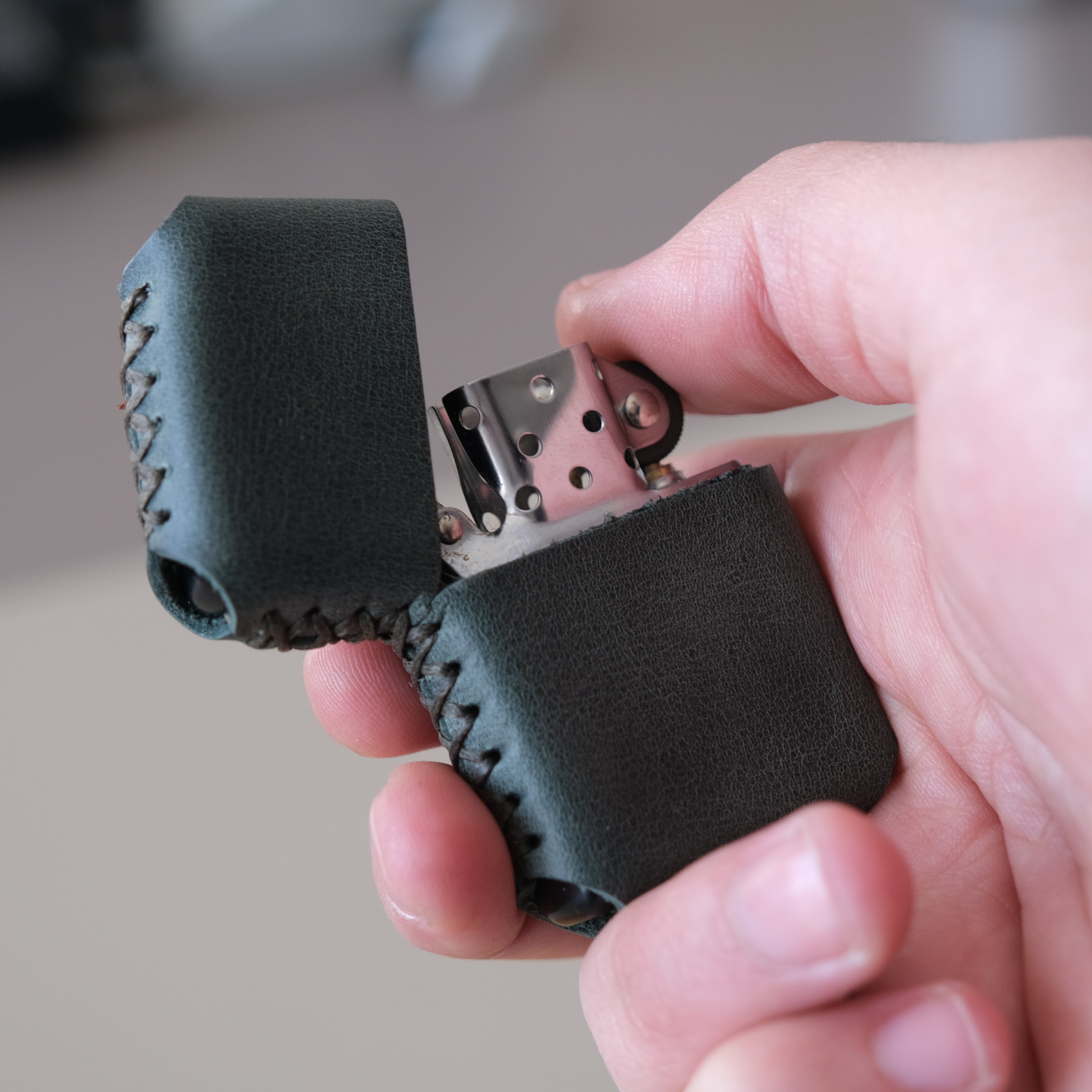 Deri El Yapımı Zippo Çakmak Kılıfı Tiana Yeşil