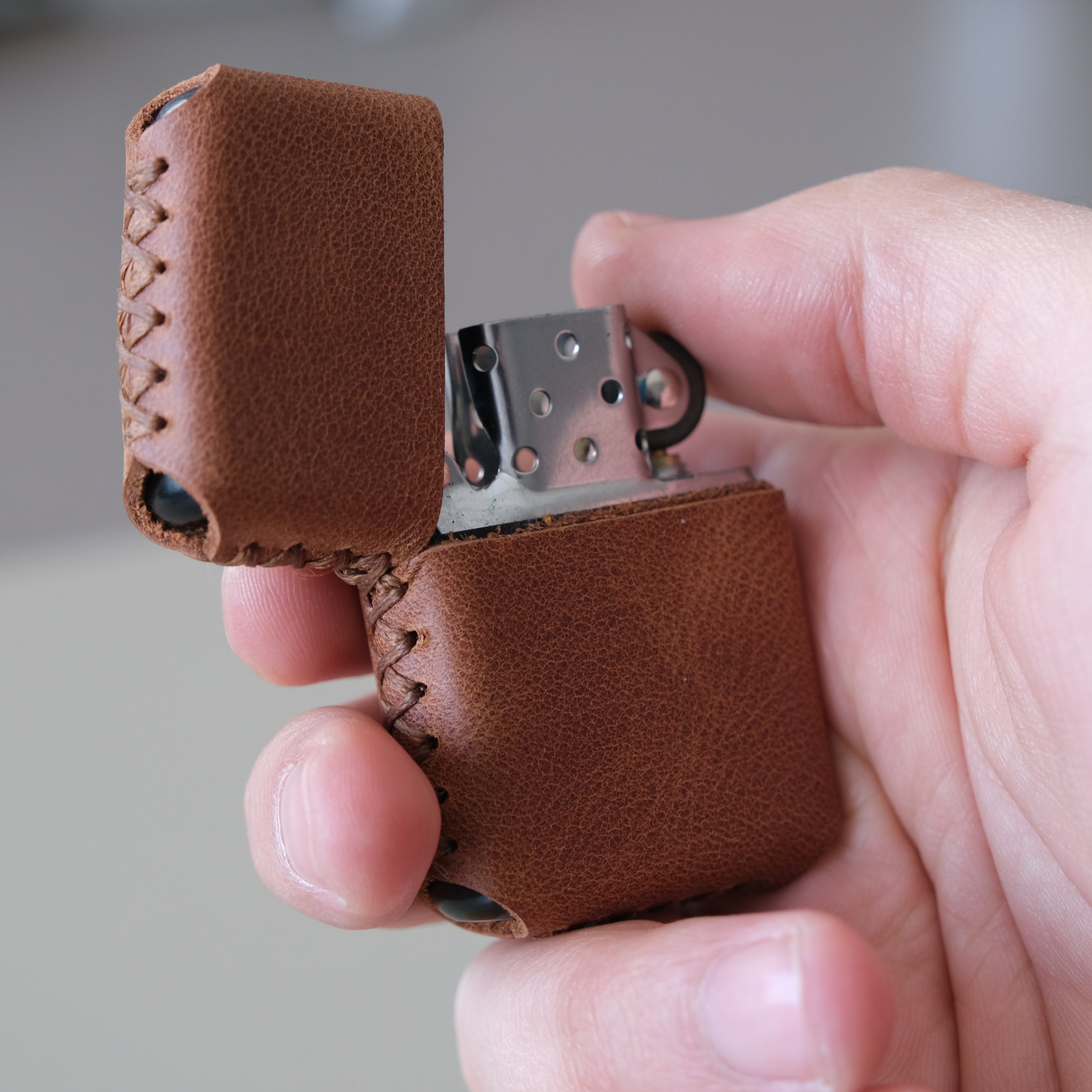 Deri El Yapımı Zippo Çakmak Kılıfı Taba