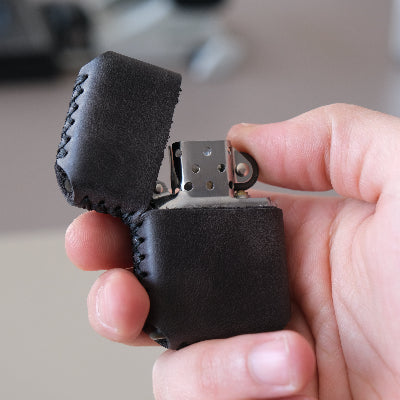 Deri El Yapımı Zippo Çakmak Kılıfı Siyah