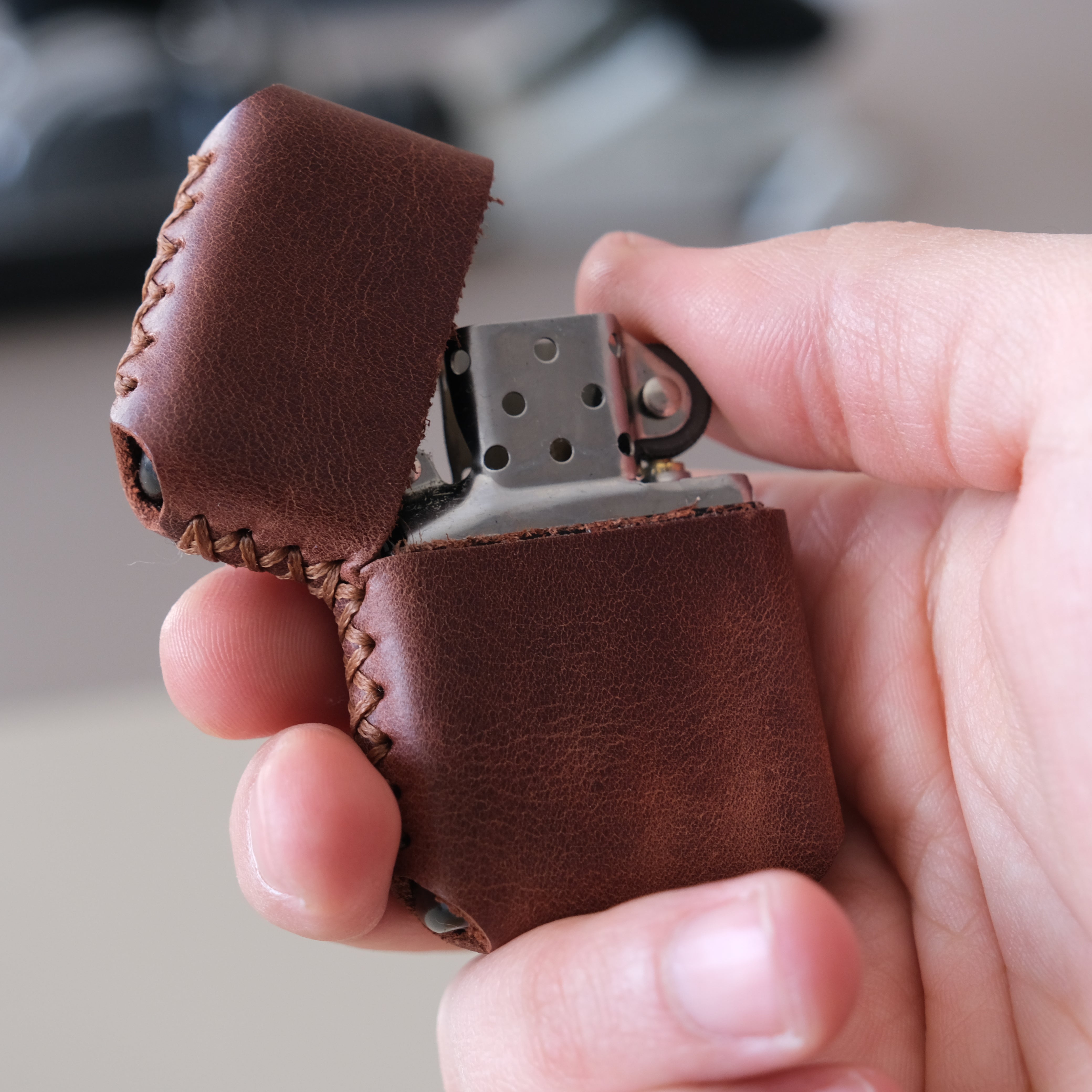 Deri El Yapımı Zippo Çakmak Kılıfı Tiana Kahve