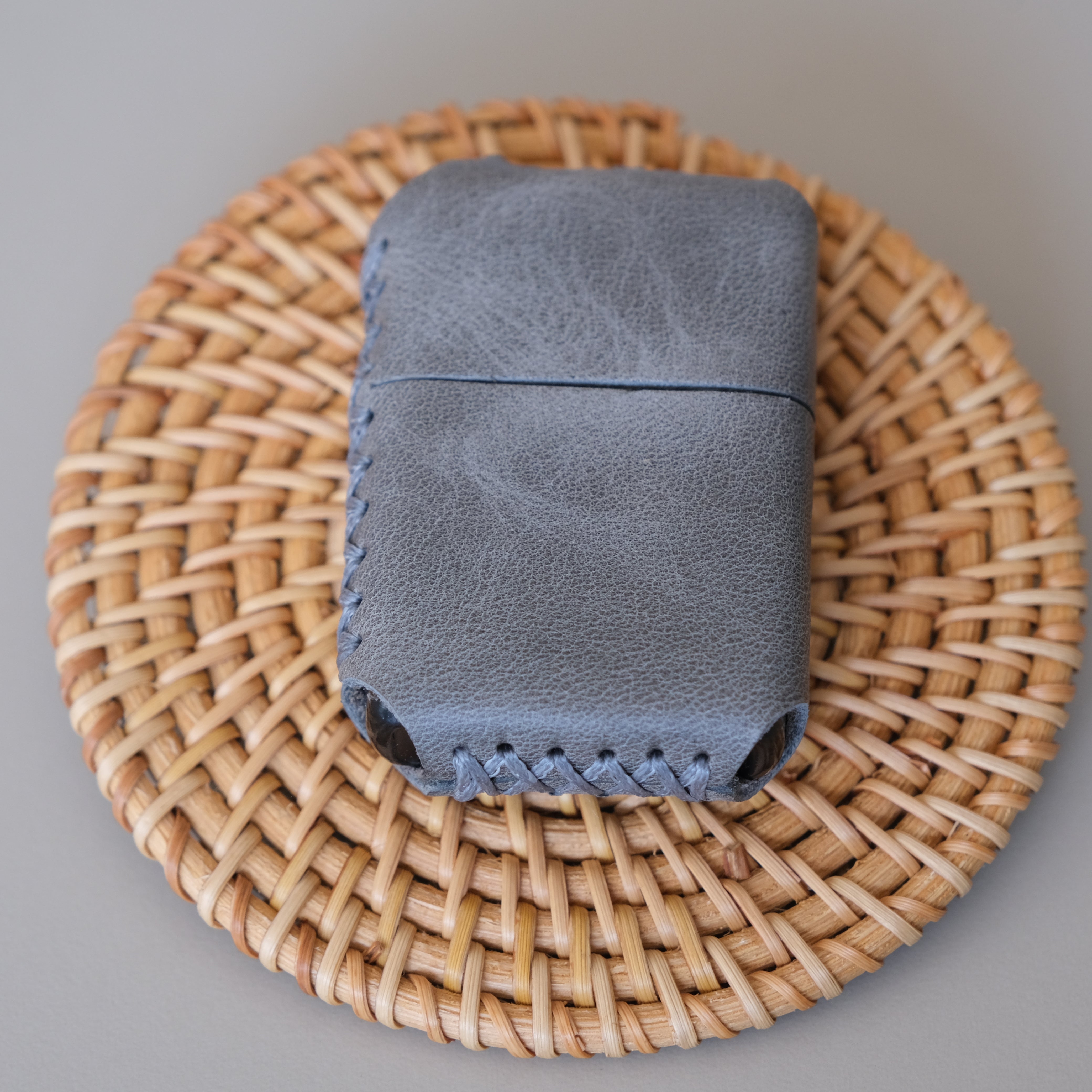 Deri El Yapımı Zippo Çakmak Kılıfı Tiana Gri