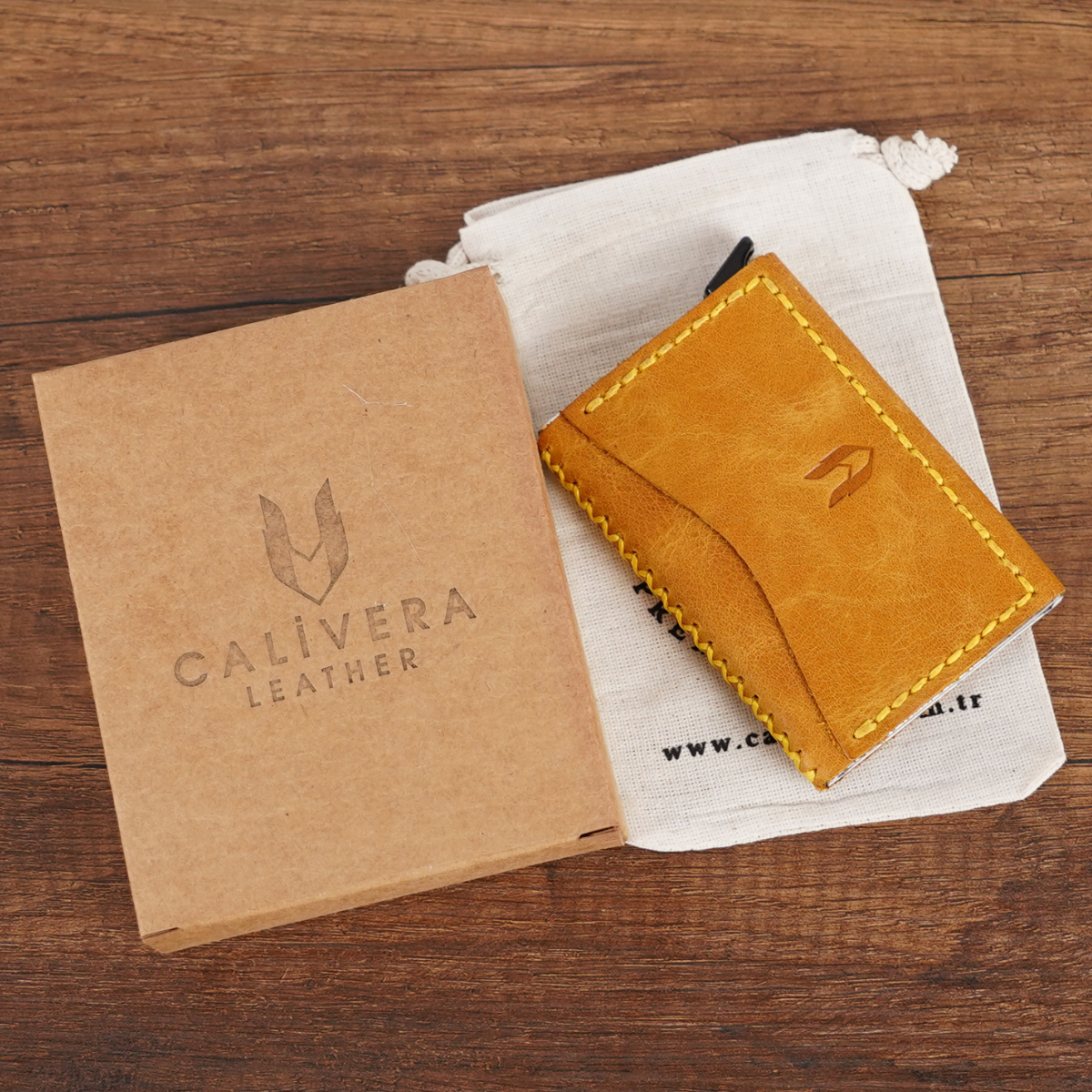 Hakiki Deri El Yapımı Mekanizmalı Kartlık