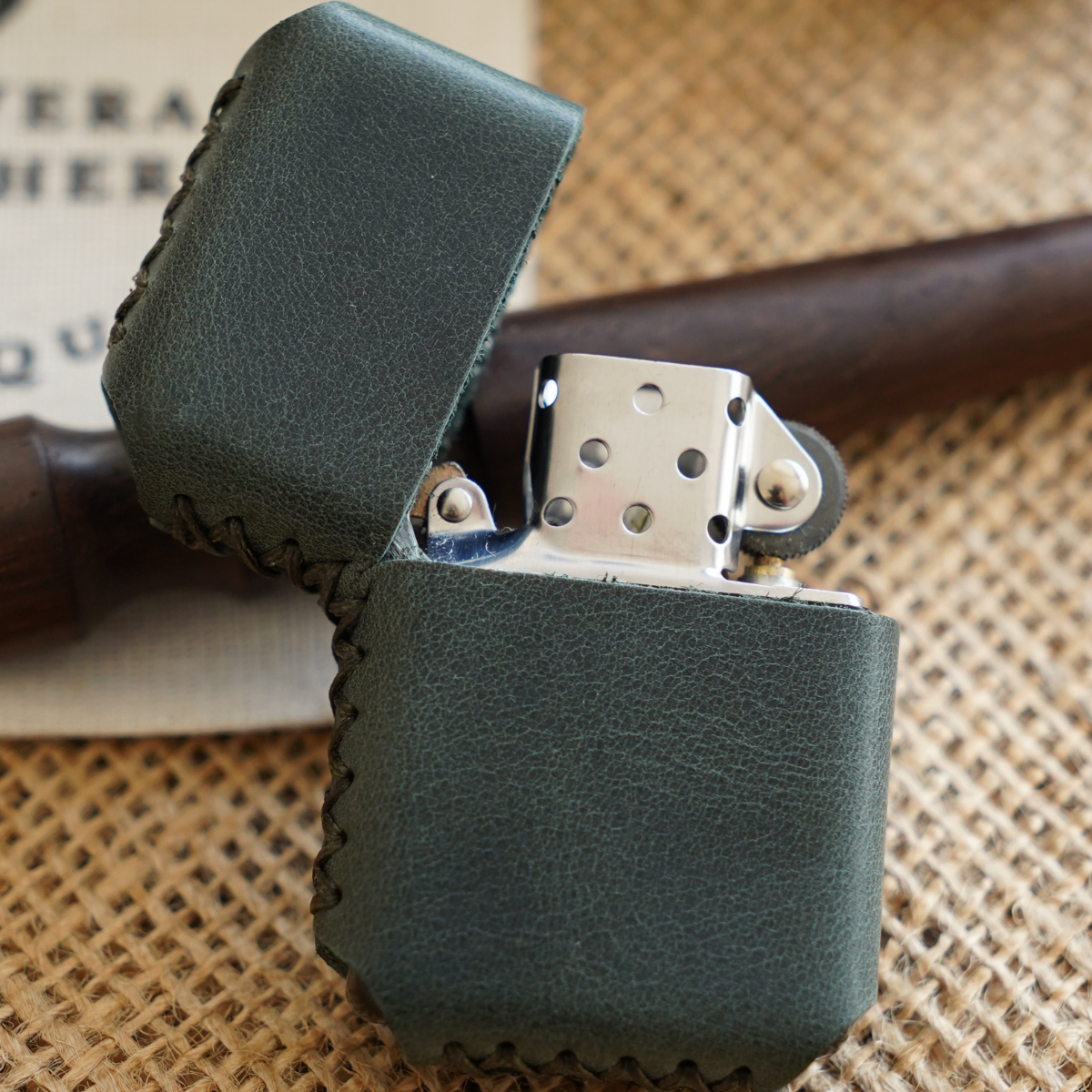 Deri El Yapımı Zippo Çakmak Kılıfı Tiana Yeşil