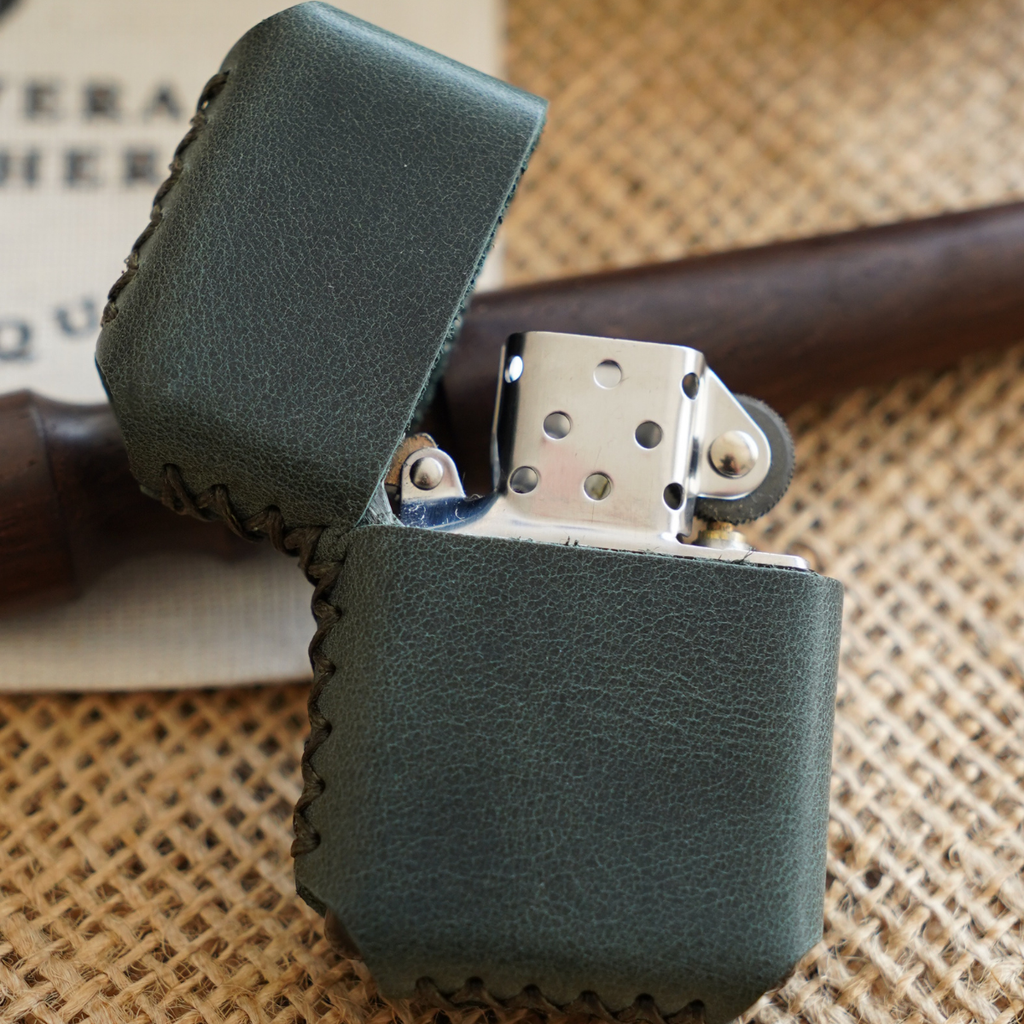 Deri El Yapımı Zippo Çakmak Kılıfı Yeşil