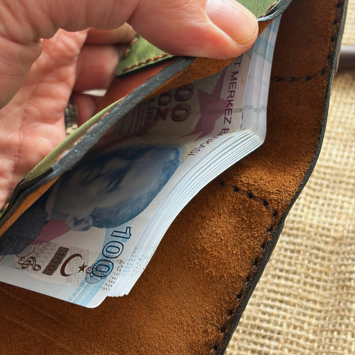 Herigate Deri El Yapımı Cüzdan Yeşil