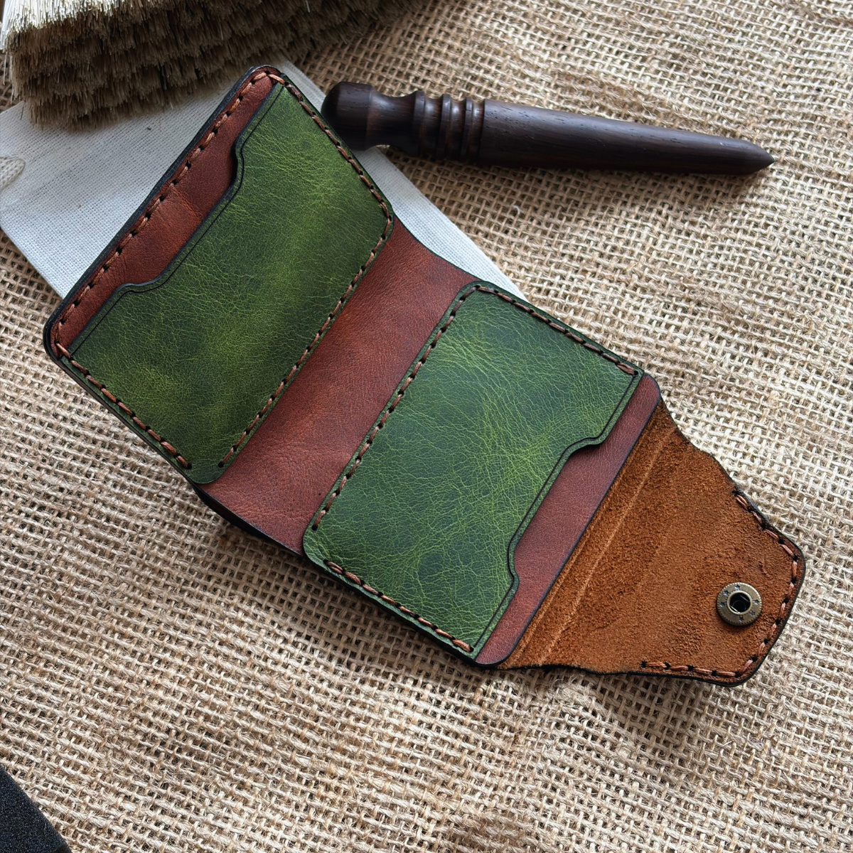 Herigate Deri El Yapımı Cüzdan Yeşil