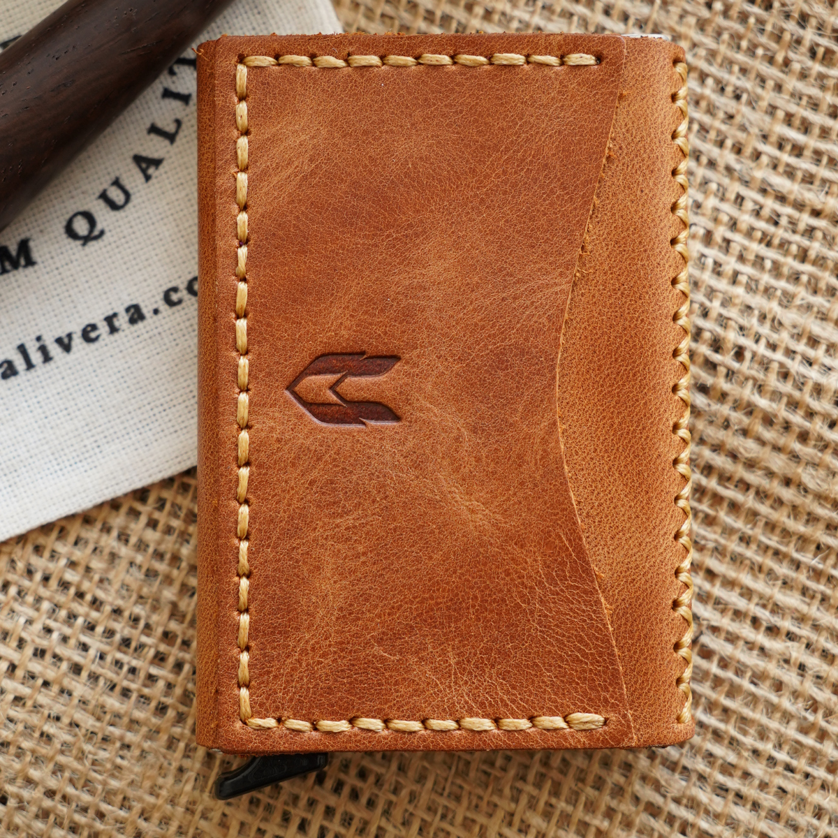 Hakiki Deri El Yapımı Mekanizmalı Kartlık