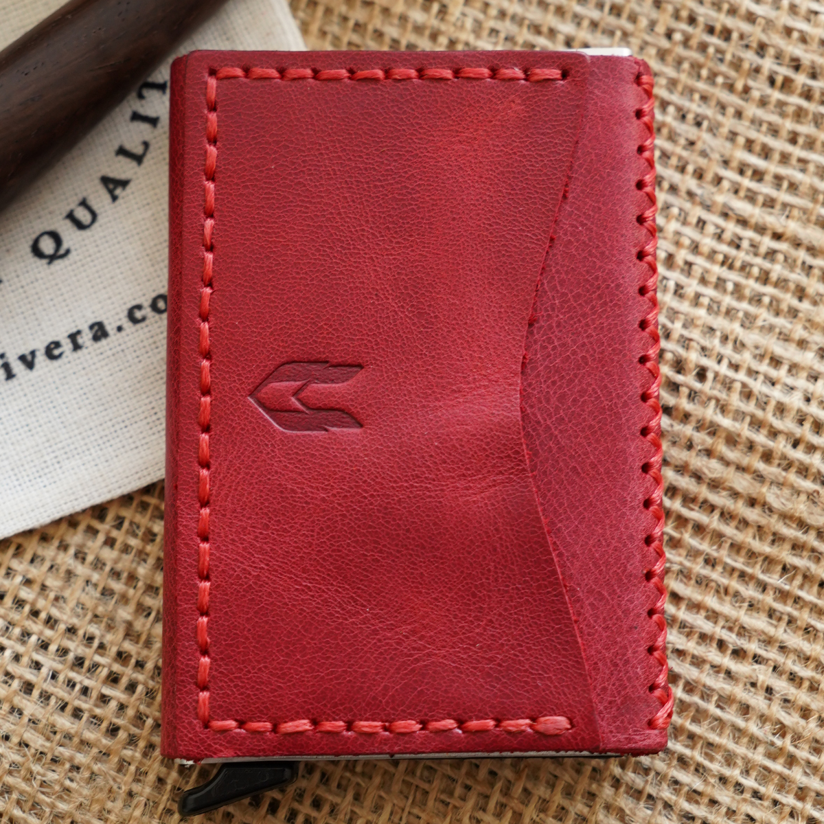 Hakiki Deri El Yapımı Mekanizmalı Kartlık