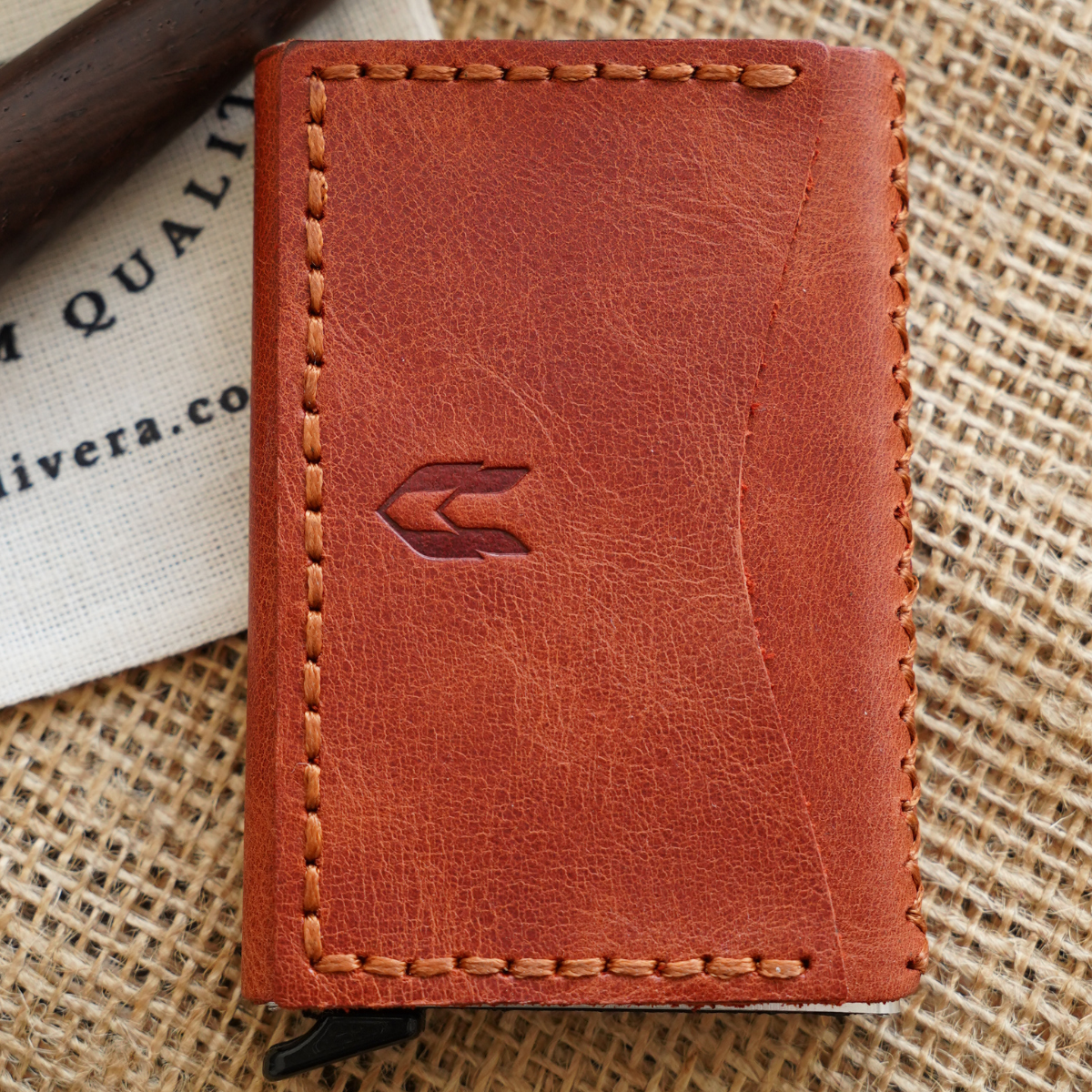 Hakiki Deri El Yapımı Mekanizmalı Kartlık