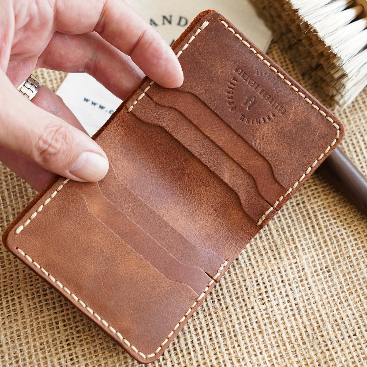 Ottoman El Yapımı Deri Cüzdan Yatay Kartlık