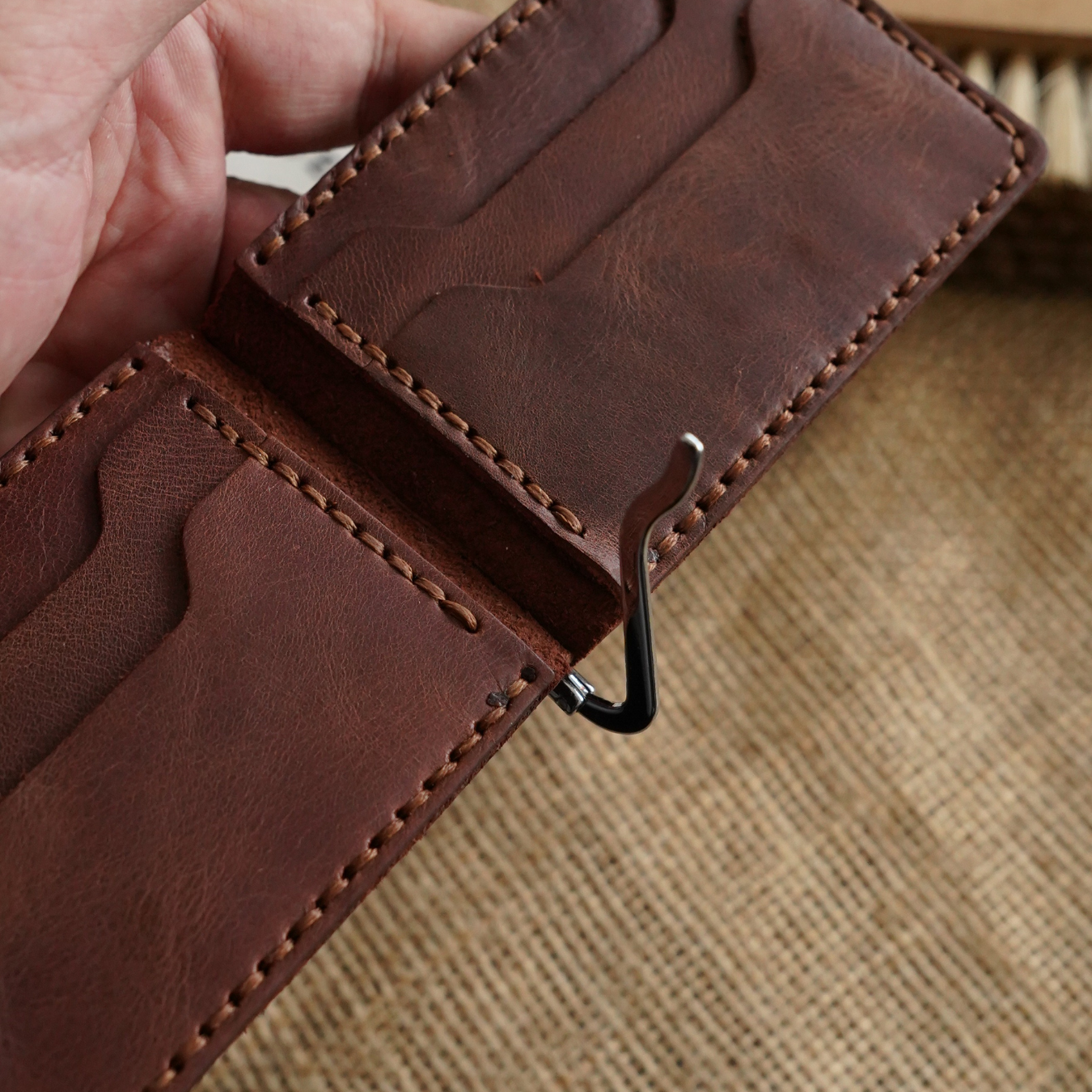 Klipsli El Yapımı Deri Cüzdan