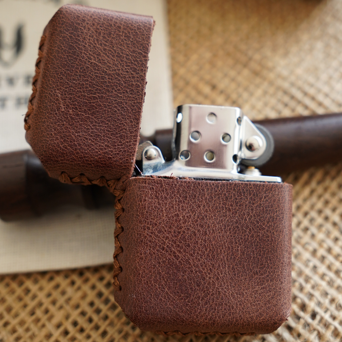 Deri El Yapımı Zippo Çakmak Kılıfı Tiana Kahve